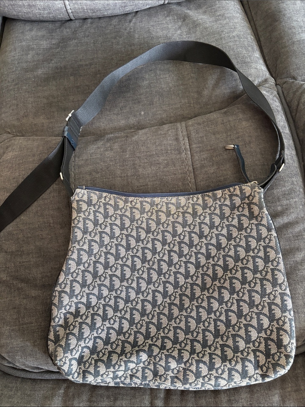 Dior Gray Monogram Crossbody Bag with Black Strap